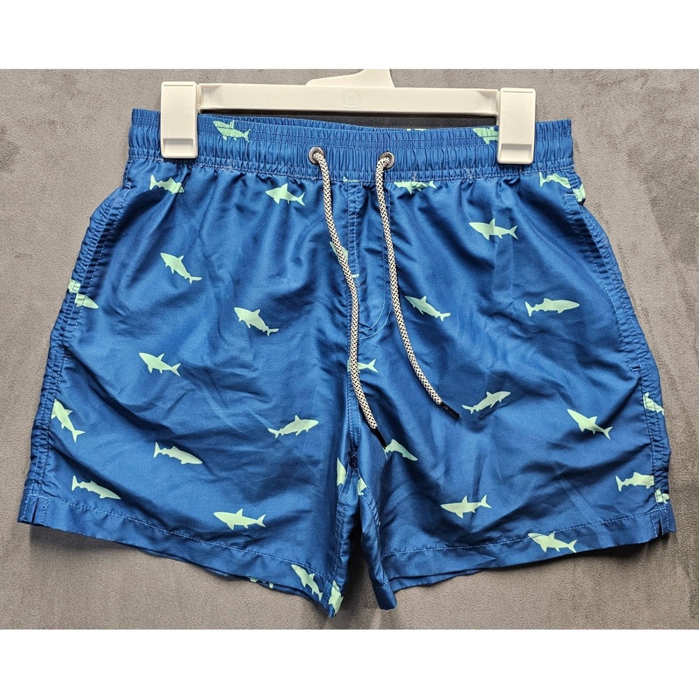 MAAMGIC Mens Blue Shark Print Mesh Lined Swim Trunks Size XS